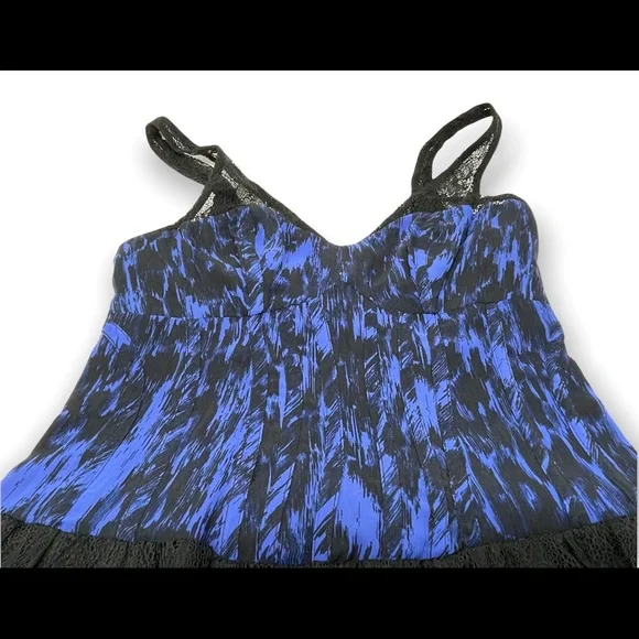 🛍️SALE🛍️ GUESS Black & Cobalt Blue Ruffled Lace Tiered Mini Dress - Picture 11 of 12